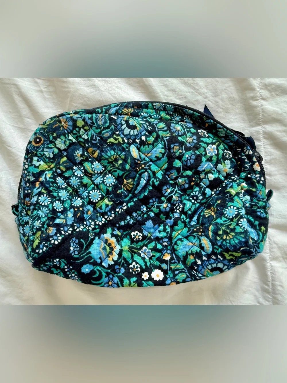 Vera Bradley Teal Floral Quilted Cosmetic Pouch